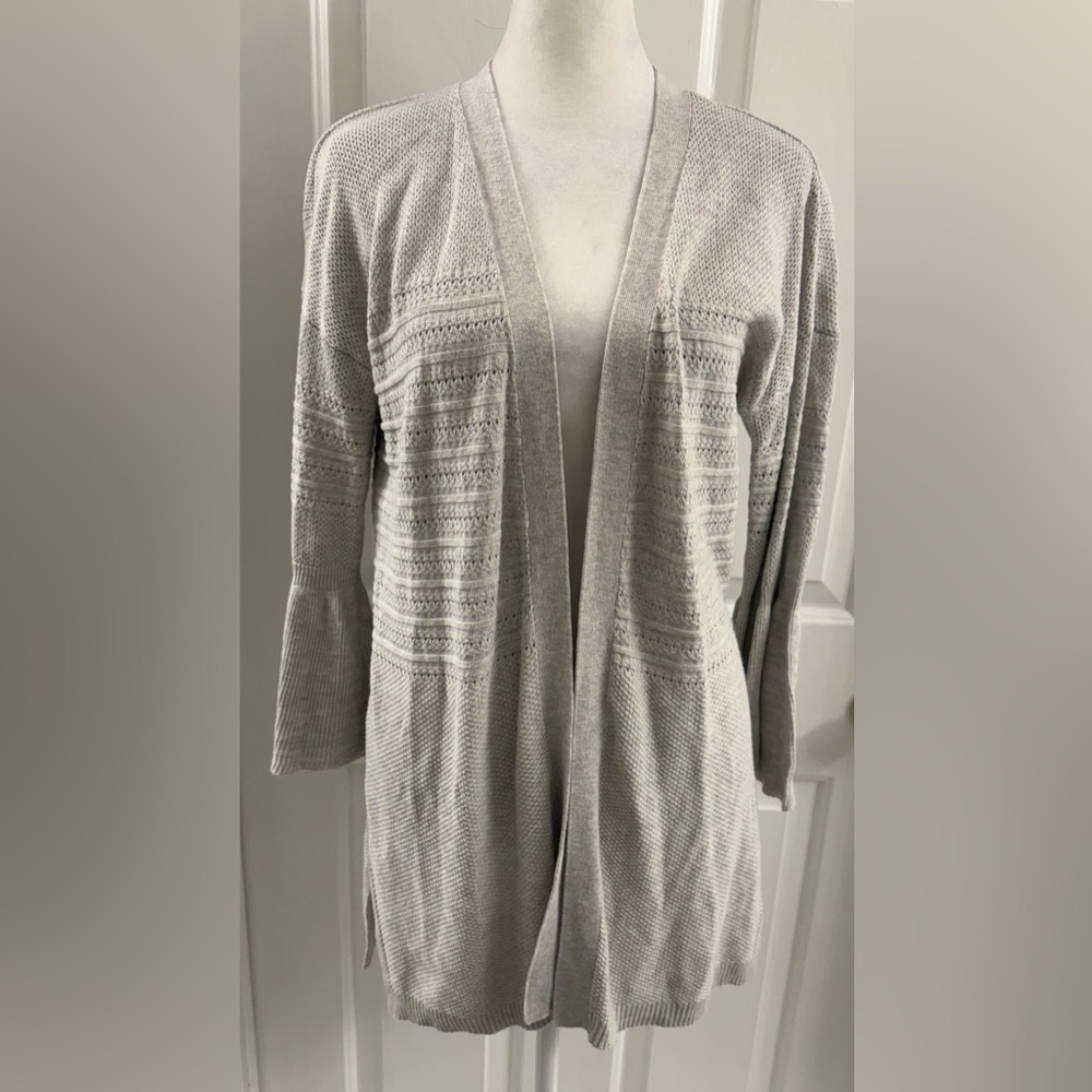 Anthropologie Open Front Lightweight Grey Bell Sleeve Cardigan Size XS